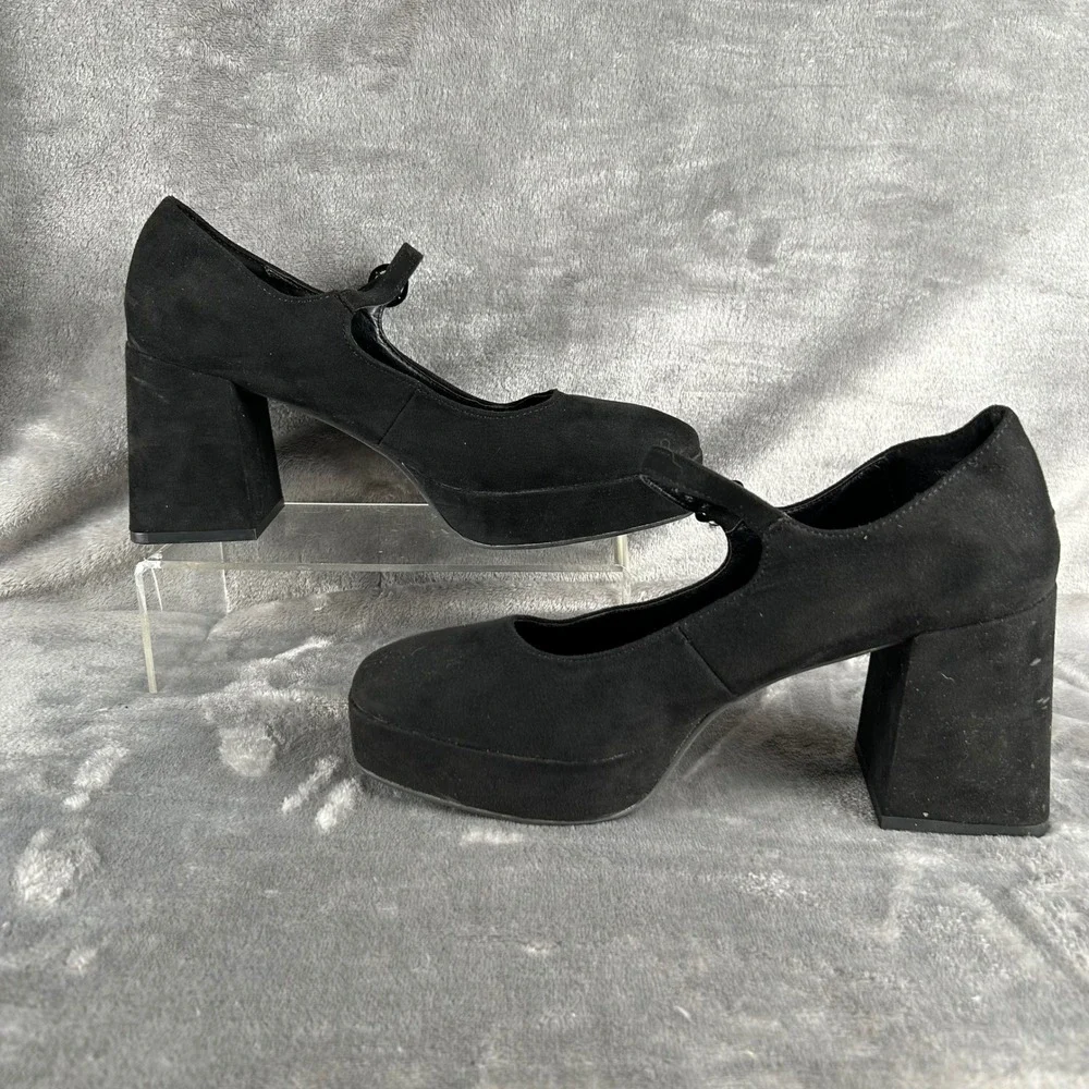 Limelight Geri Black Faux Suede Platform Mary Jane Block Heels Womens 8M 106176